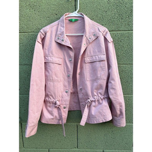 dip Jackets & Blazers - Dip Womens Pink Utility Jacket Snap Front Drawstring Waist Mauve Denim Medium